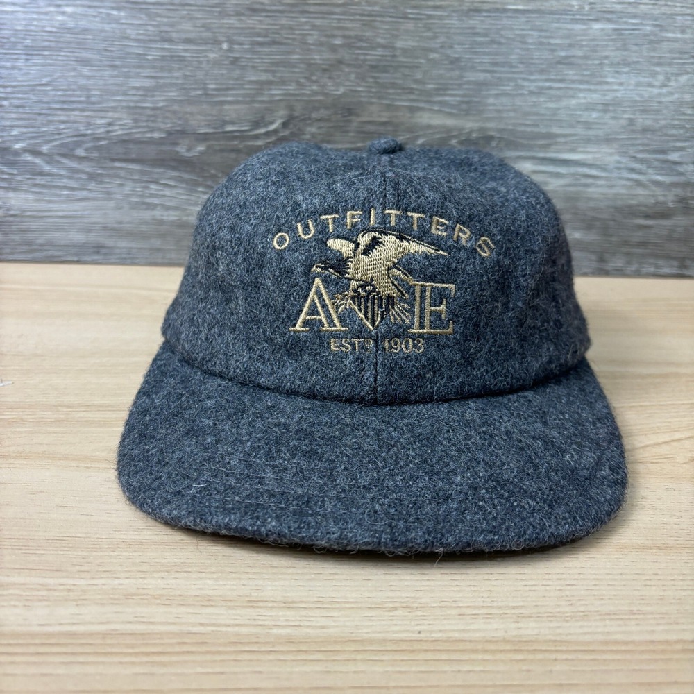 Vintage American Eagle Hat Strap Back Gray Baseball Cap Wool Made in Canada